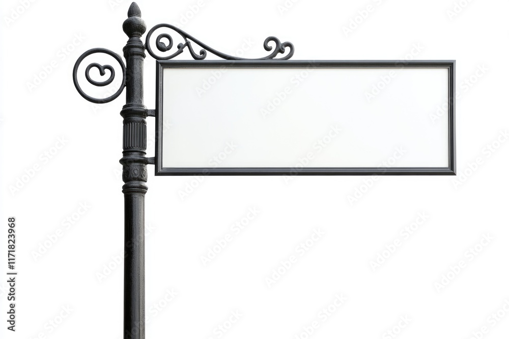 Obraz premium Empty White Sign Board on a Metal Support, Isolated for Clear Messaging
