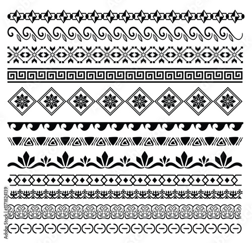 Decorative seamless borders vintage design elements set