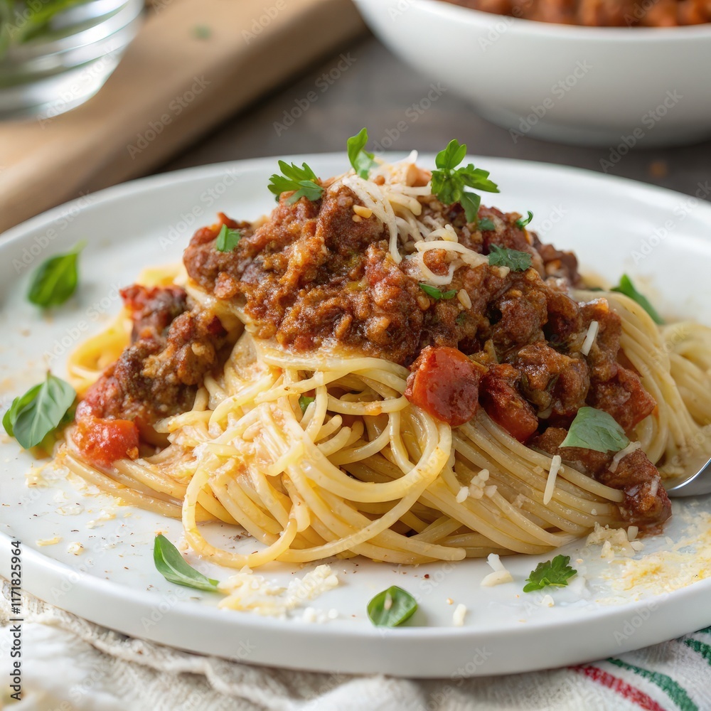 Delicious Beef Bolognese With Creamy Garlic Butter Spaghetti. Generative AI Delicious Beef Bolognese With Creamy Garlic Butter Spaghetti. Generative AI