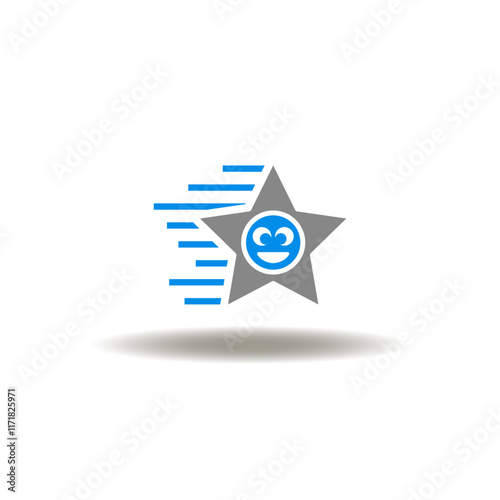 Vector illustration of fast flying star with smile face. Symbol of customer satisfaction.
