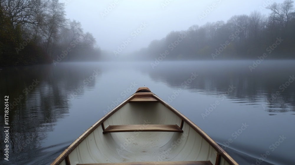 Foggy river, canoe perspective. Foggy river, canoe perspective.