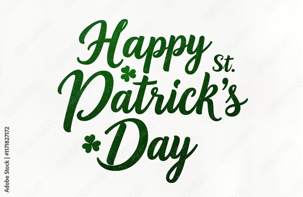 Obraz premium Green glitter script text Happy St Patricks Day. Isolated design for St Patricks Day greeting cards invitations posters. Stylish calligraphy suitable for holiday decorations. Ideal for seasonal