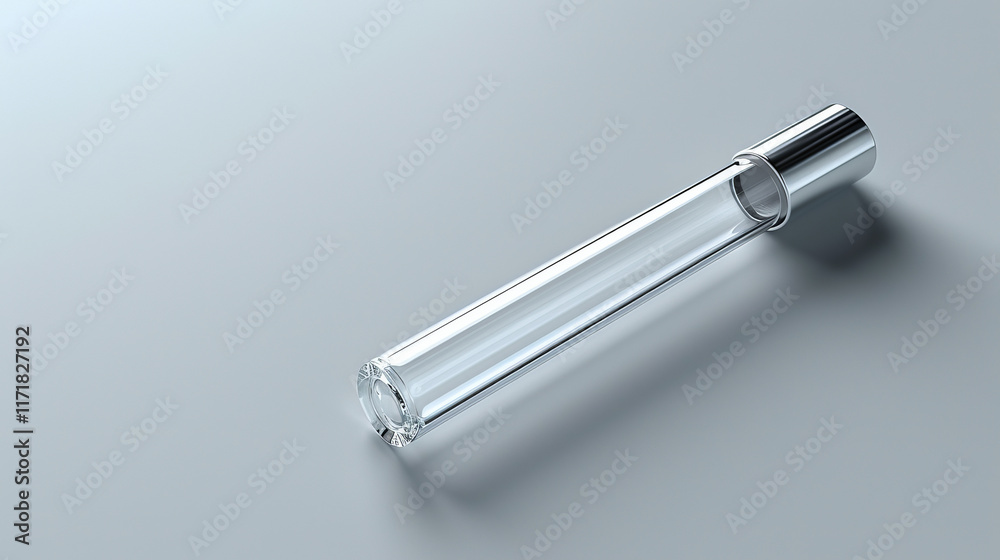 A clear plastic tube with a silver cap A clear plastic tube with a silver cap