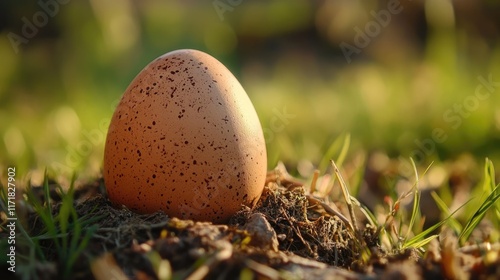 Frohe Ostern! FrÃ¶hliche FrÃ¼hlingszeit mit Braunen Ostereiern und Ã¶sterlicher Stimmung photo