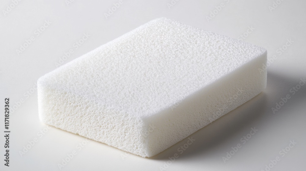 Fototapeta premium Soft White Sponge for Kitchen Cleaning - Isolated Foam Rubber Rectangle