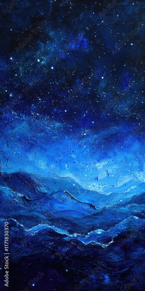 Naklejka premium Enchanting Blue Night Sky: A Dreamy Scene of Stars, Galaxies, and Nebulas in an Abstract Universe