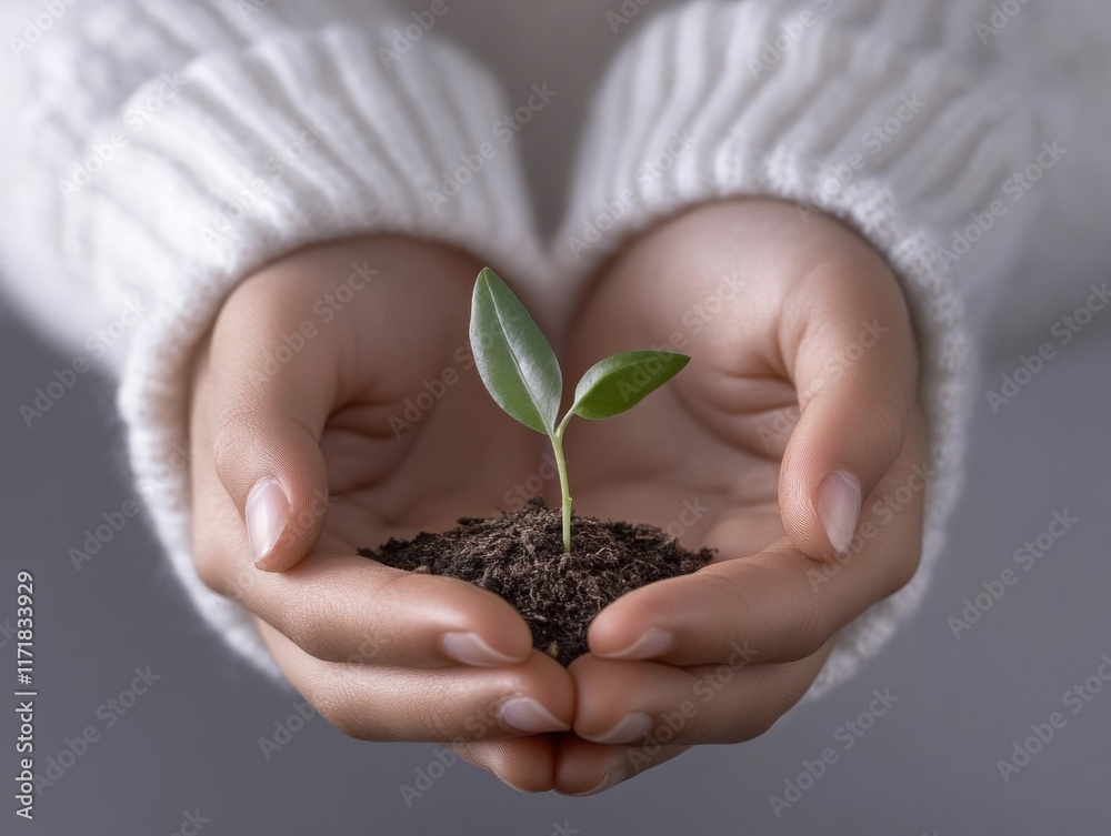Nurturing a new beginning with gentle hands cradling a small plant filled with potential Nurturing a new beginning with gentle hands cradling a small plant filled with potential