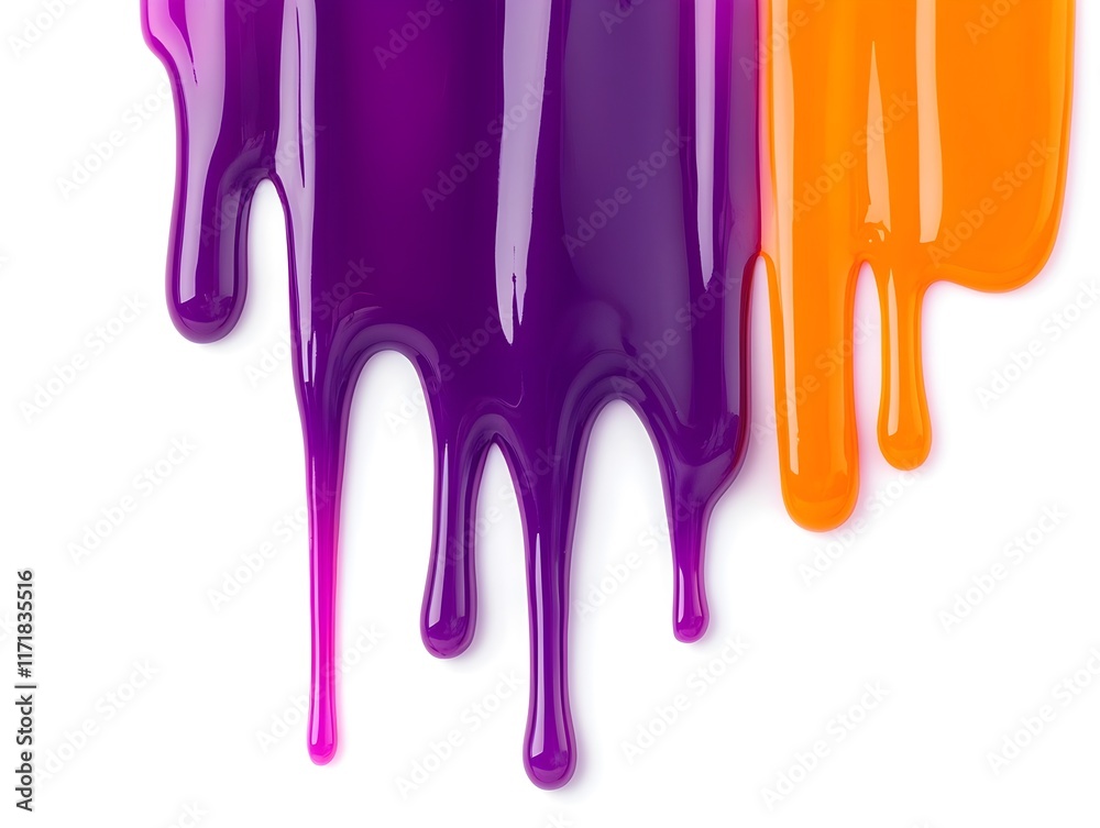Dripping liquid orange and purple on a white background Dripping liquid orange and purple on a white background