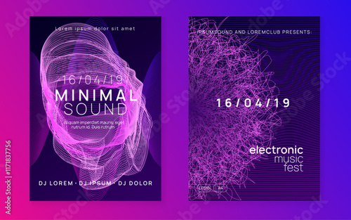 Discotheque Poster. Pink Night Club Banner. Green Fest Event. Techno Concert Template. Party Set. Festival Invite. Electronic Beat Illustration. Violet Discotheque Poster