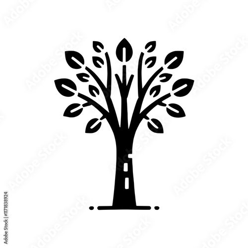 Growth and Success: A symbolic black silhouette of a tree with outstretched branches and leaves, representing growth, development, and the journey towards success.  