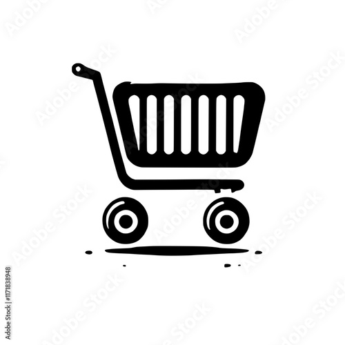 Hand Drawn Shopping Cart Icon: A simple yet effective hand-drawn illustration of a shopping cart, symbolizing online shopping, retail, and consumerism. This icon is perfect for websites, apps.