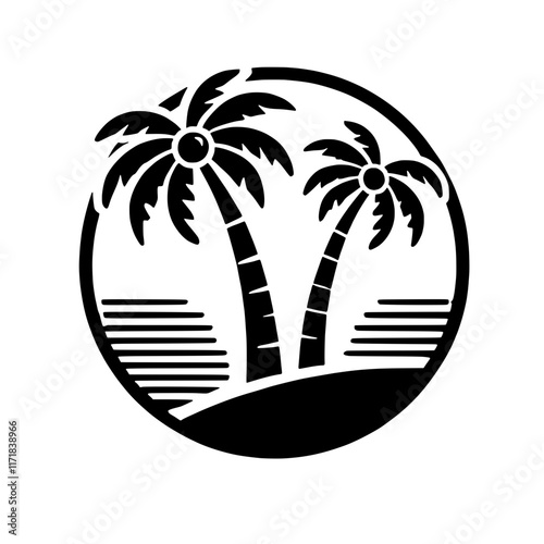 Tropical Paradise Palm Trees Minimalist Logo Design 