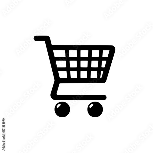 Shopping Cart Icon: A simple yet powerful black and white illustration of a shopping cart, symbolizing online shopping, e-commerce, retail, consumerism, and the act of purchasing.  