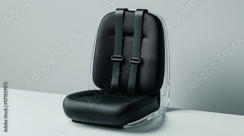 A modern, minimalist chair with black cushioning and adjustable straps, designed for comfort and style. photo