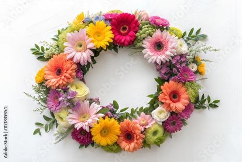 olorful flower arrangement wreath for funerals isolated on white photo