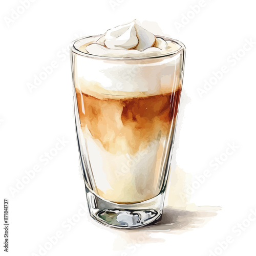 A watercolor vector painting of a macchiato, isolated on a white background. Macchiato vector.

