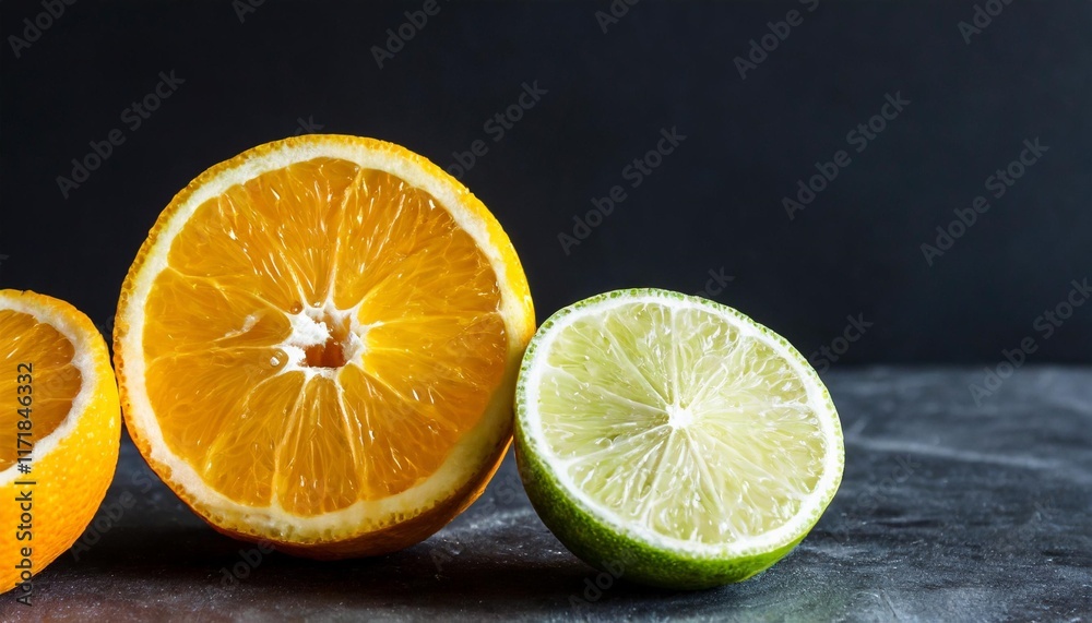 Black Background: Minimalist Still Life of Fresh Citrus Slices