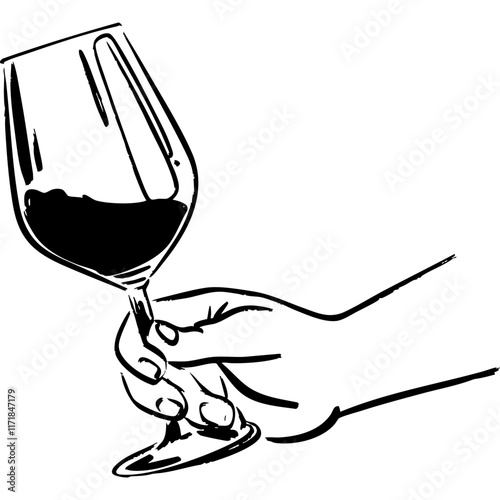 Hand-Drawn Wine Glass Held by the Stem