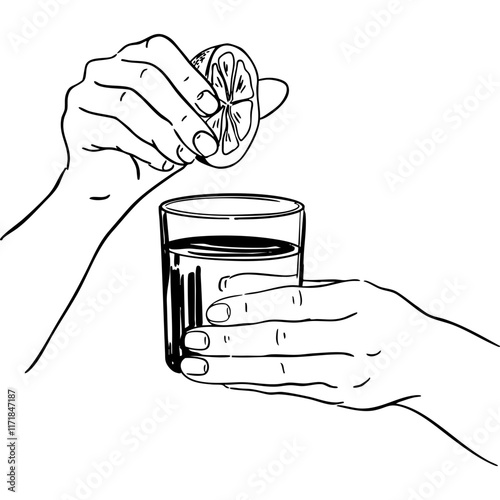 Hand-Drawn Garnished Cocktail in Hand