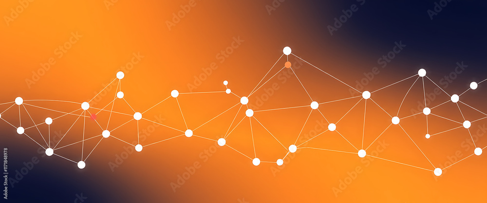 Fototapeta premium gradient red to orange, vector graphic of simple lines and dots connecting the shape of an AI network. 