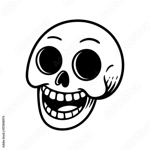funny skull smiling cartoon isolated drawing line art style sketch classic vintage design illustration