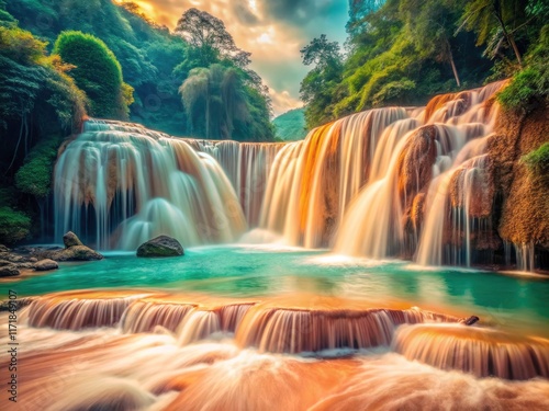Costa Rica's Bajos del Toro Amarillo: a peach and mint waterfall dreamscape, captured in macro detail.