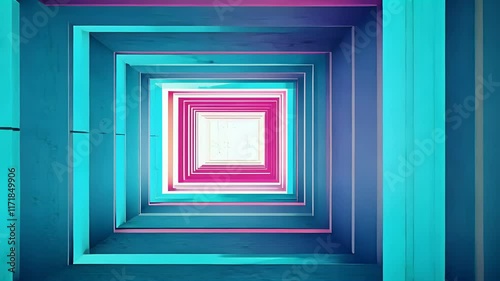 Abstract animation of a colorful tunnel with pink, purple, yellow and blue neon lights. Perfect for backgrounds and motion graphics