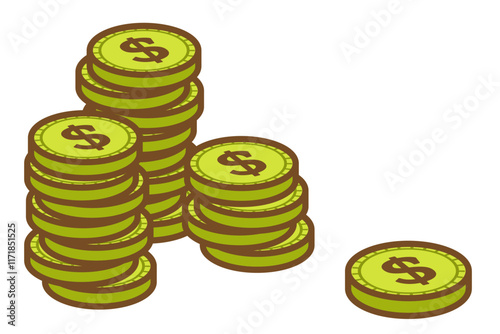 米ドルの硬貨を積み上げたイラスト
