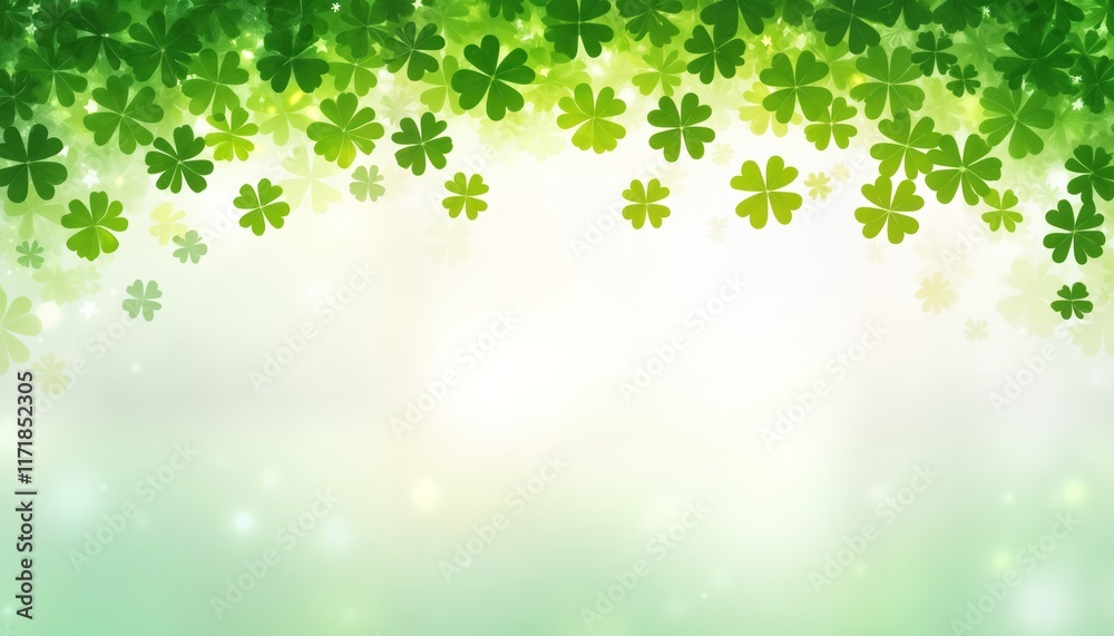 Festive St Patricks Day background. Green shamrock leaves border wallpaper. Nature-inspired floral design. Ideal for St Patricks Day celebrations. Lucky charm clover leaves. Vibrant green color Festive St Patricks Day background. Green shamrock leaves border wallpaper. Nature-inspired floral design. Ideal for St Patricks Day celebrations. Lucky charm clover leaves. Vibrant green color