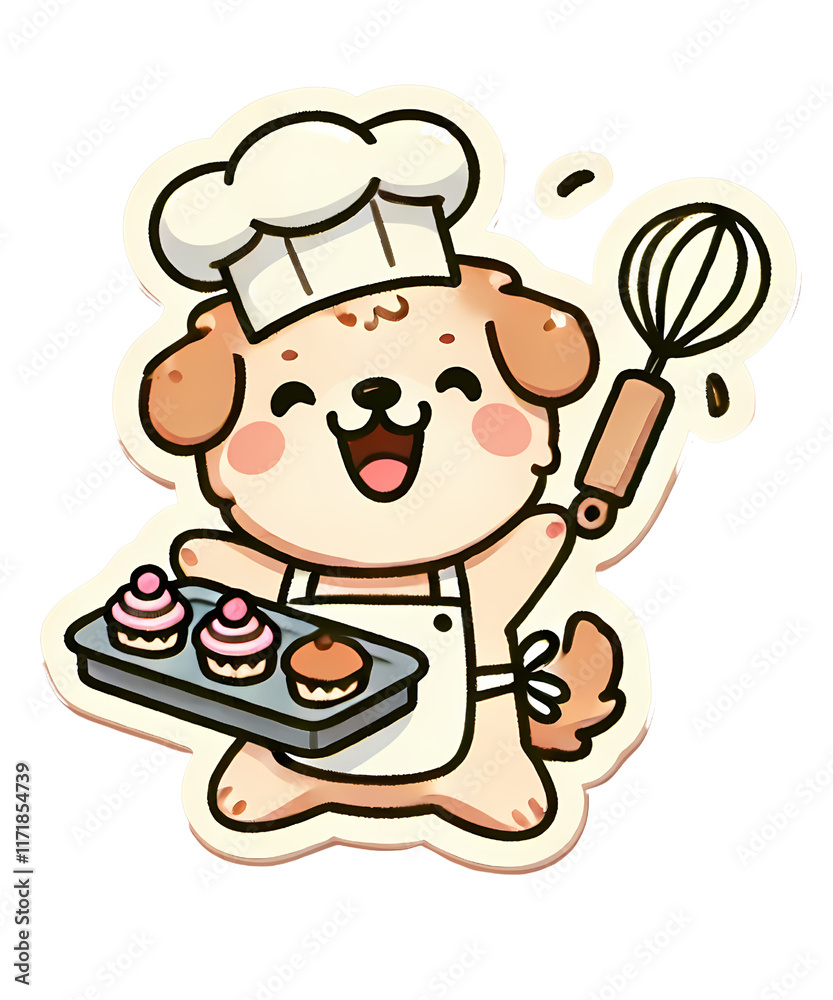 Happy dog Baker with Pastries Happy dog Baker with Pastries