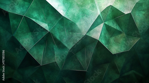 A green abstract low poly triangle field creates a mesmerizing polygonal technology background offering a visually stunning 3D render that captivates imagination with intricate futuristic design

 photo