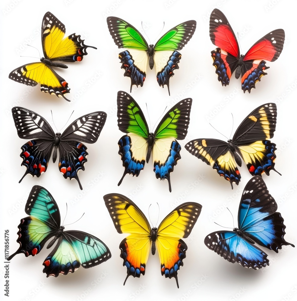 Many distinct butterflies, isolated against a white background Many distinct butterflies, isolated against a white background