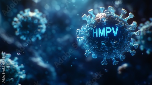 Human metapneumovirus or HMPV, virus causing upper and lower respiratory infection. 3d illustration medical imagery concept with HMPV text.