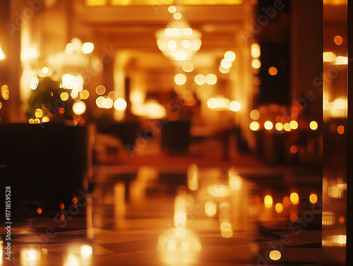 Wallpaper Mural Blurred hotel lobby with bokeh lights creates a warm and inviting atmosphere, perfect for use as a background in various design projects Torontodigital.ca