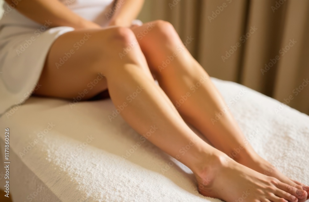 Woman showing smooth legs relaxing on massage table Woman showing smooth legs relaxing on massage table
