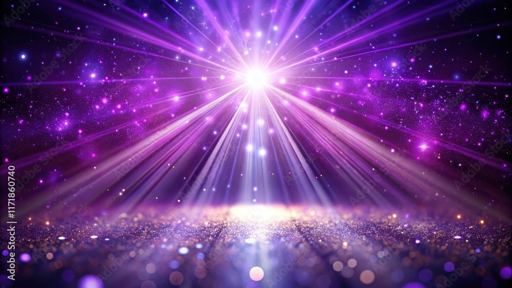 Fototapeta premium Low-light photography captures shimmering purple rays and sparkling particles.