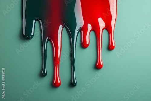 Dripping liquid green and red on a solid background photo
