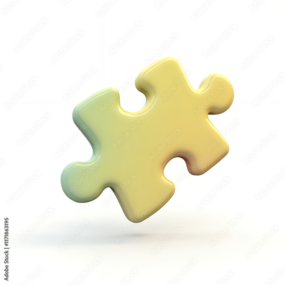 Single Pastel Yellow Puzzle Piece 3D Render Single Pastel Yellow Puzzle Piece 3D Render
