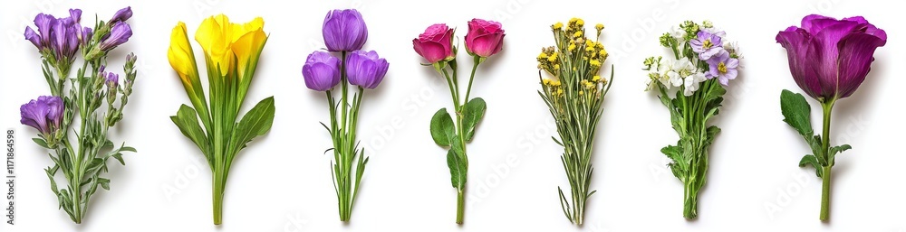 A set of beautiful flowers on a white background, suitable for a banner design A set of beautiful flowers on a white background, suitable for a banner design