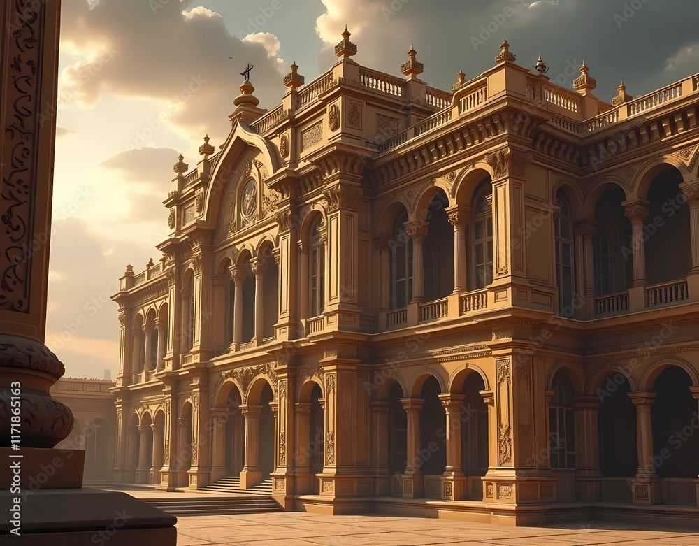Obraz premium Realistic illustration of the architecture of magnificent buildings in Egypt in the 16th century