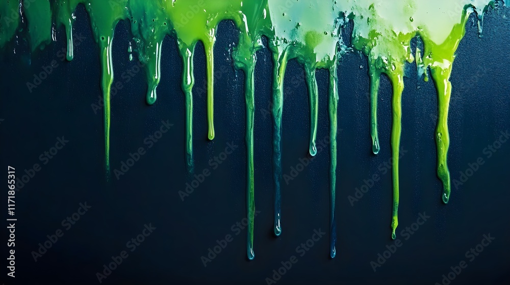 Dripping liquid green and blue on a solid background