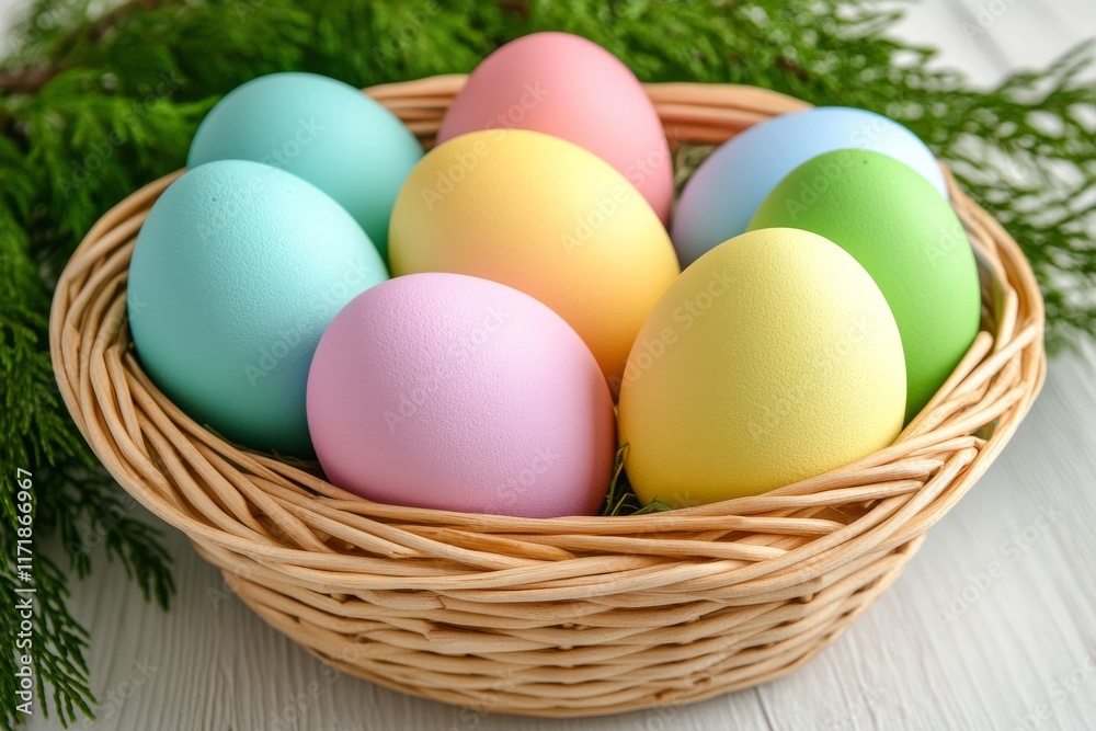 Happy Easter. A congratulatory Easter background featuring eggs and flowers. The design includes space for additional text, with a selective focus Happy Easter. A congratulatory Easter background featuring eggs and flowers. The design includes space for additional text, with a selective focus