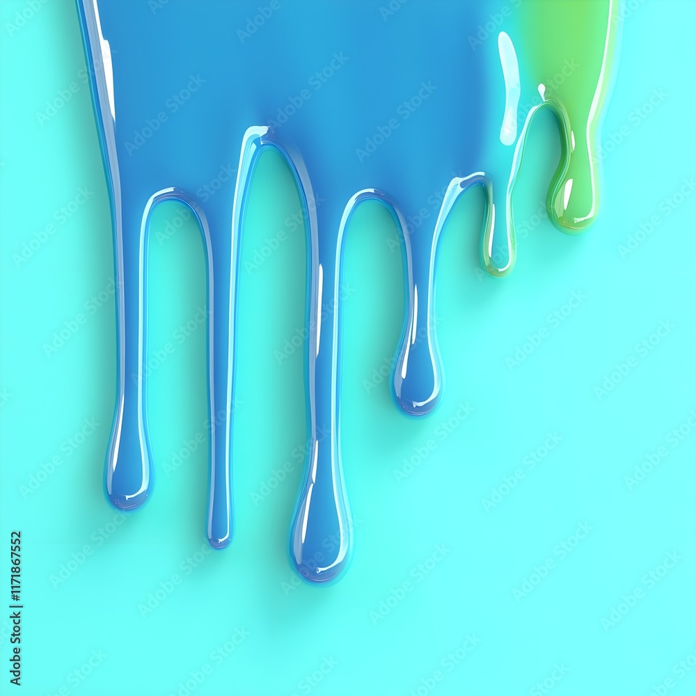 Dripping liquid green and blue on a solid background