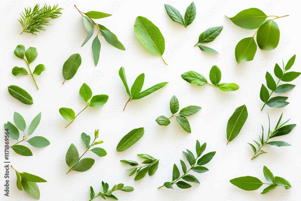 Naklejka premium A frame and border crafted from green eucalyptus leaves, isolated on a white background, presented in a flat lay, top-down view.