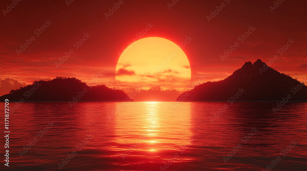 Hyperrealistic red sunset sky glowing with vivid hues blending seamlessly symbolizing passion serenity and the transition between day and night evoking wonder and a deep connection to nature Hyperrealistic red sunset sky glowing with vivid hues blending seamlessly symbolizing passion serenity and the transition between day and night evoking wonder and a deep connection to nature