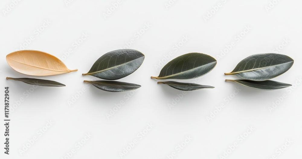 Green leaves floating in the air, isolated on the background Green leaves floating in the air, isolated on the background