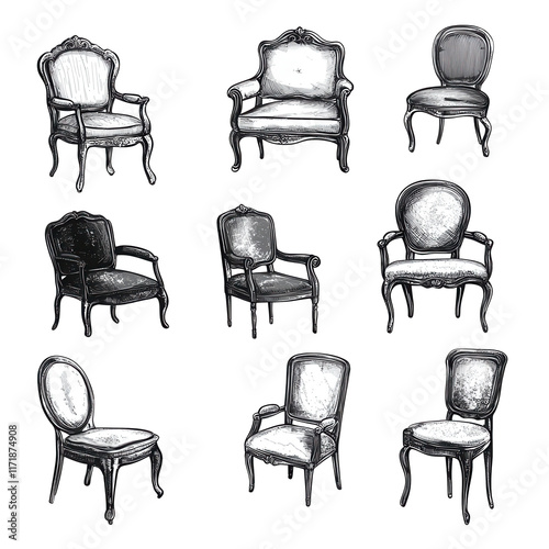 Elegant vintage chairs in black and white for antique furniture design