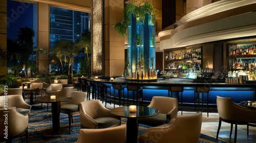 Hotel lobby bar nightlife city view relaxing