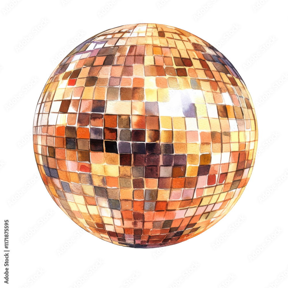 Sparkling gold disco ball watercolor art with flat modern style for party decor or event design Sparkling gold disco ball watercolor art with flat modern style for party decor or event design