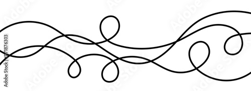 Thin squiggly lines. Wavy wiggle stripe pattern decoration. Curvy thread, string or yarn strikes for ornament, decor, separate, divider. Tangled squiggle linear shapes. Vector